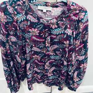 LOFT Paisley Floral Blouse in Teal, Pink and Burgundy small